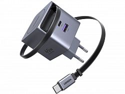 incarcator-de-retea-ugreen-45w-gan-fast-charger-usb-c-usb-a-cablu-retractabil-incorporat-gri